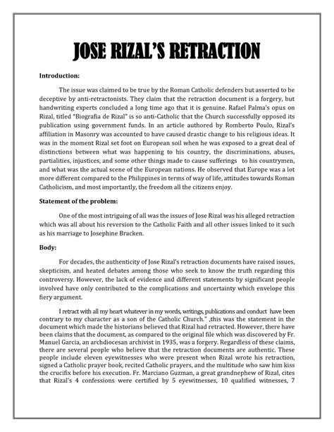 retraction of jose rizal.